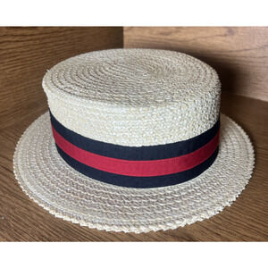 Scala Classico Boater Hat Men's L Skimmer Gondola Laichow Straw Striped Band